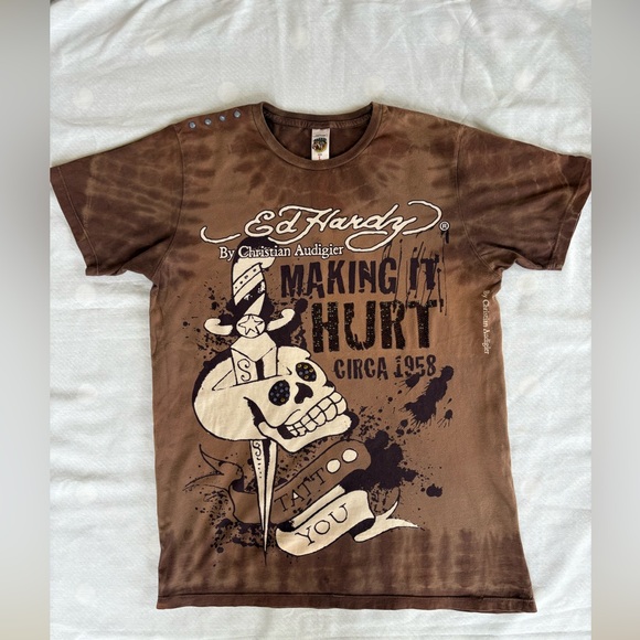 Ed Hardy Other - Ed Hardy - Y2K Era Brown Skull Graphic Tee - Size L